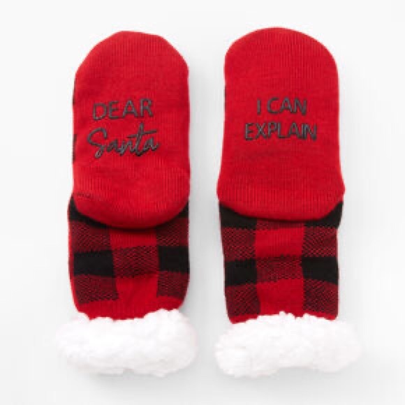 Christmas Plaid Slipper Socks Dear Santa I Can Explain NEW! - Picture 2 of 2
